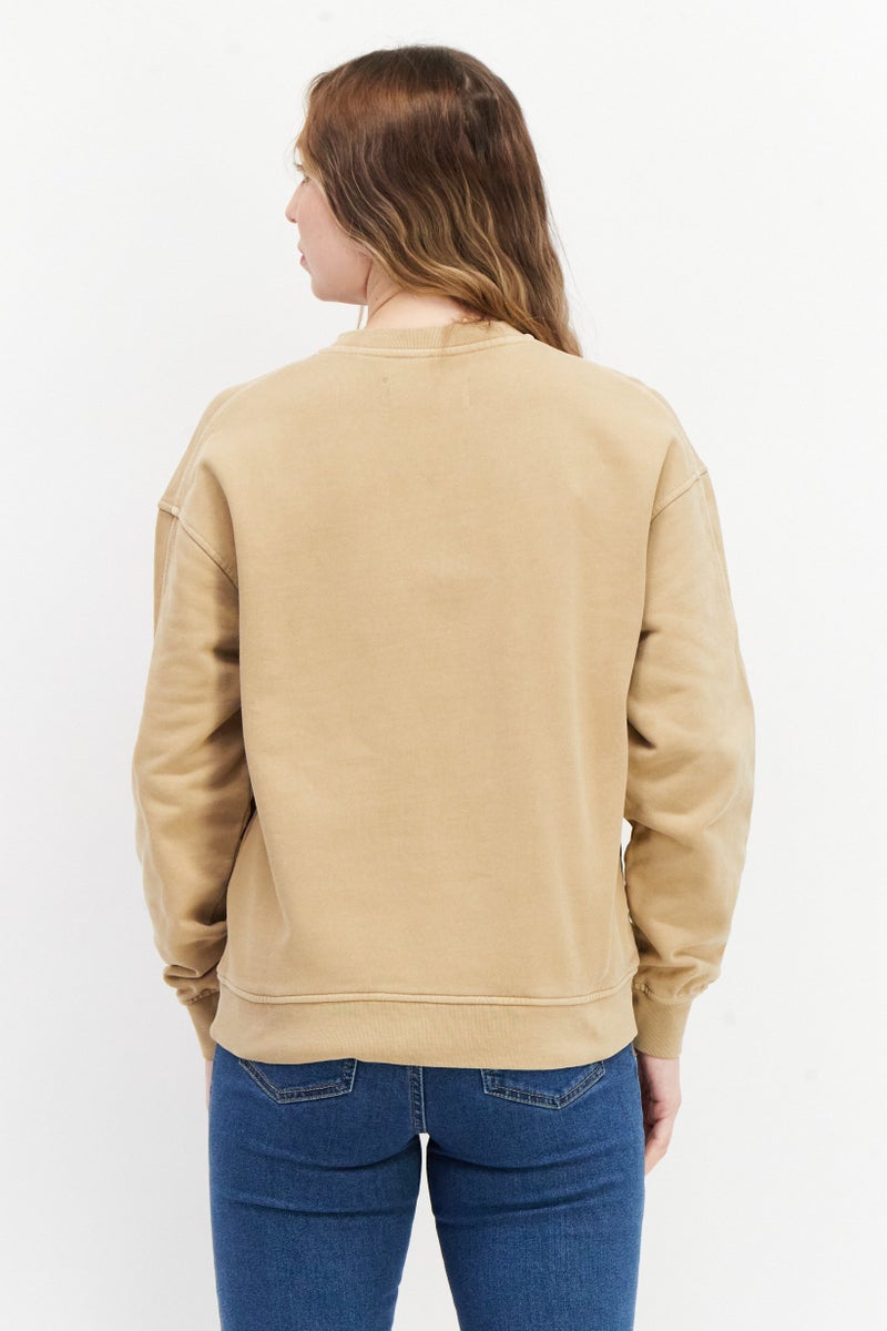 Women Crew Neck Long Sleeve Graphic Sweatshirt, Khaki