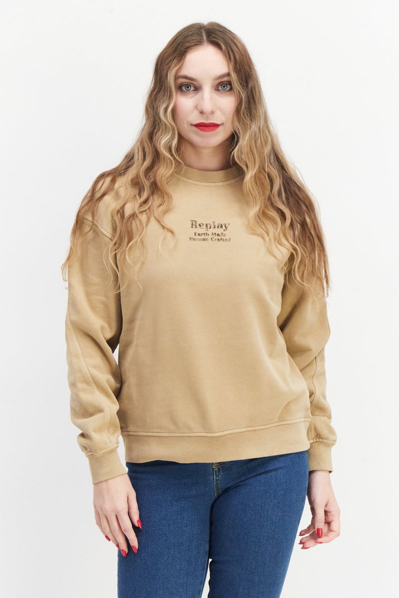 Women Crew Neck Long Sleeve Graphic Sweatshirt, Khaki