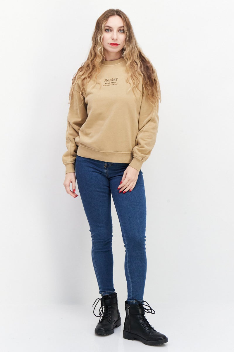 Women Crew Neck Long Sleeve Graphic Sweatshirt, Khaki