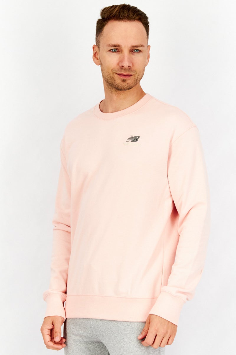 Men Relaxed Fit Long Sleeve Embroidered Sweatshirt, Pink