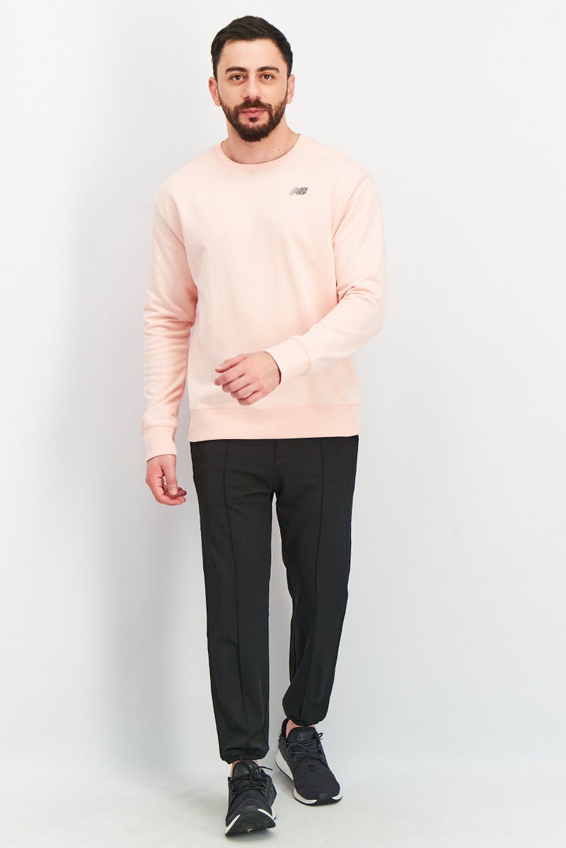 Men Relaxed Fit Long Sleeve Embroidered Sweatshirt, Pink