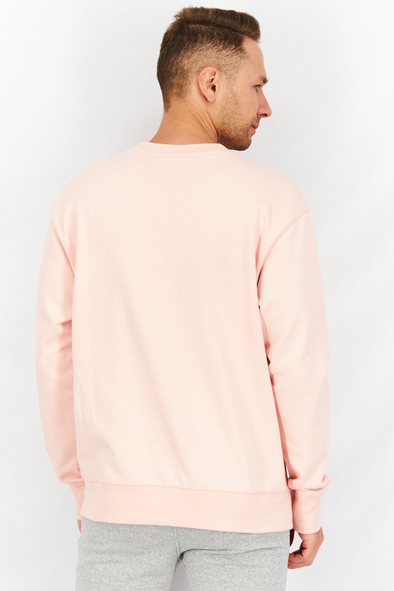 Men Relaxed Fit Long Sleeve Embroidered Sweatshirt, Pink
