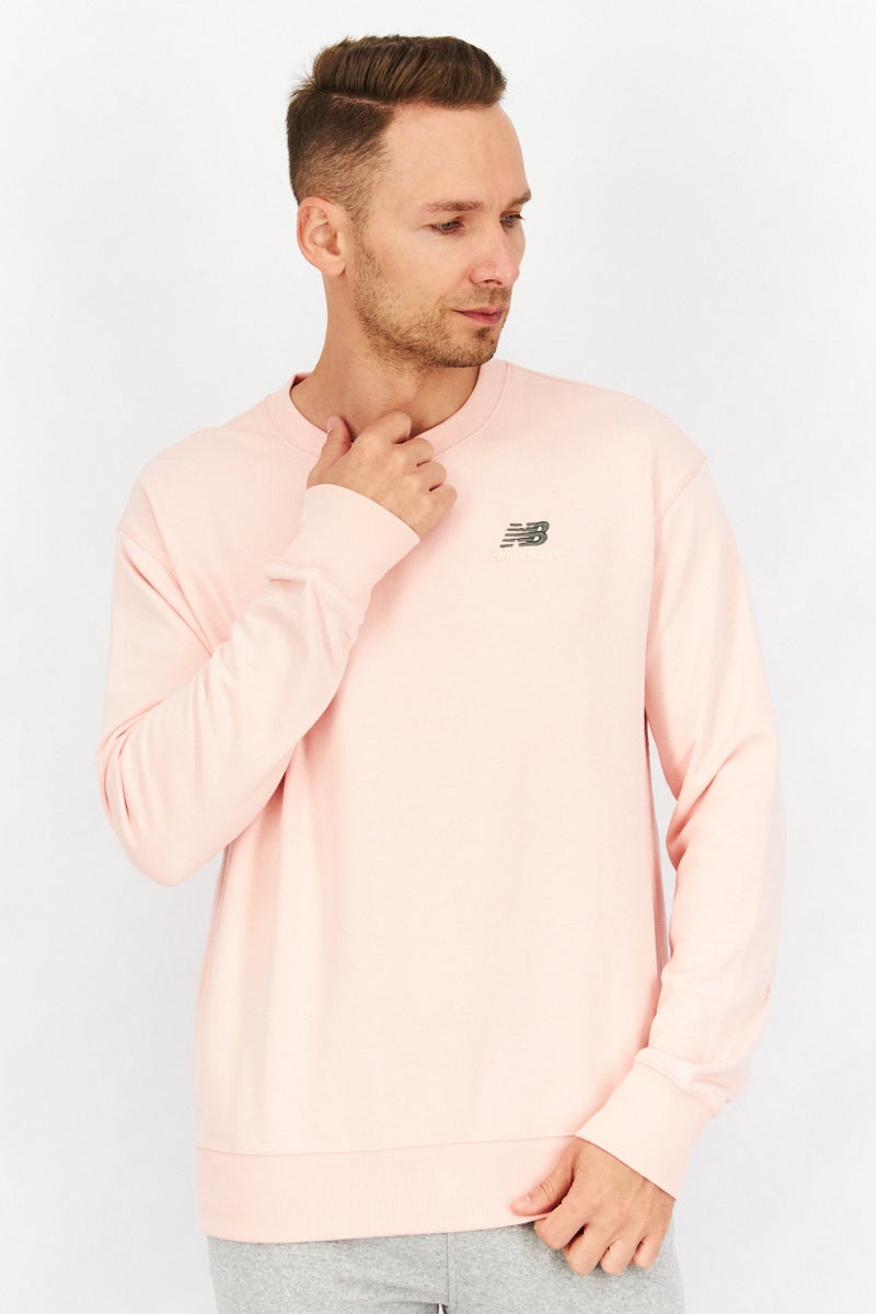 Men Relaxed Fit Long Sleeve Embroidered Sweatshirt, Pink