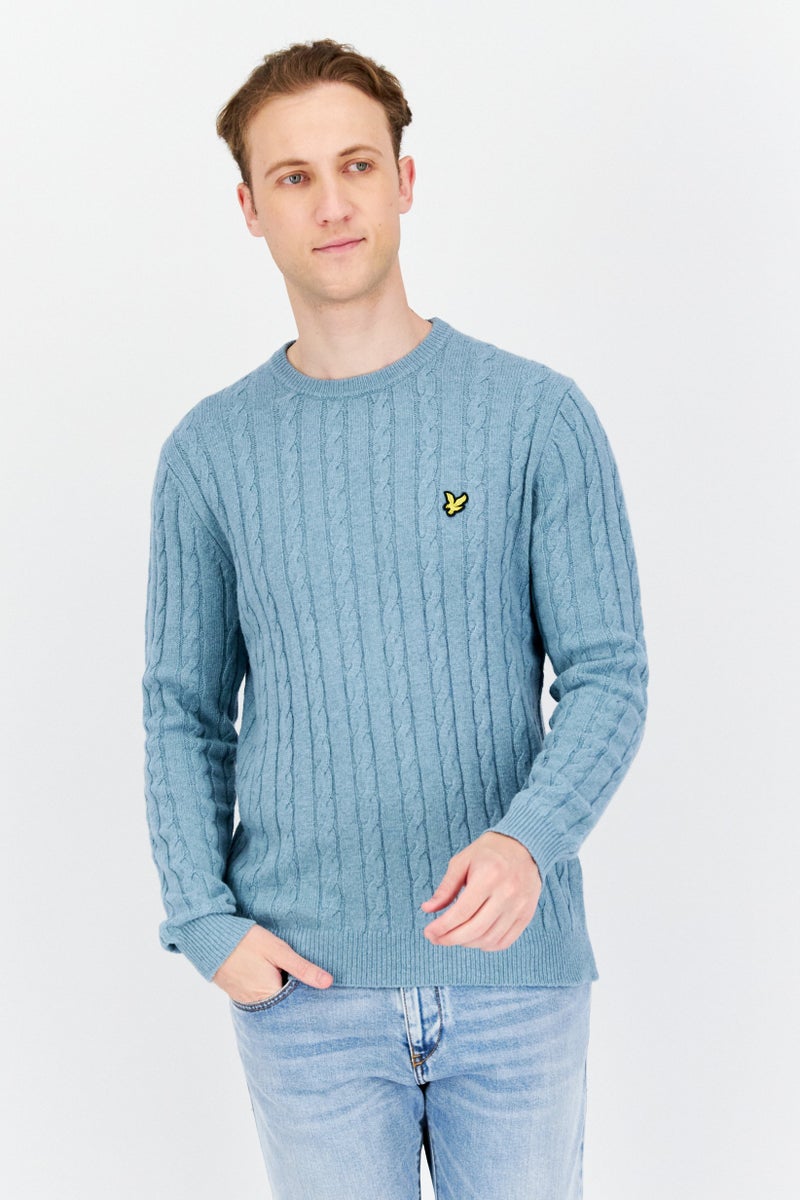 Men Crew Neck Brand Logo Sweatshirts, Slate Blue