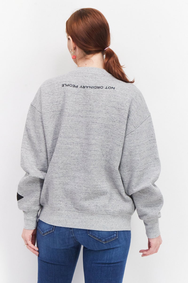 Women Crew Neck Embroidered Logo Sweatshirt, Grey Combo