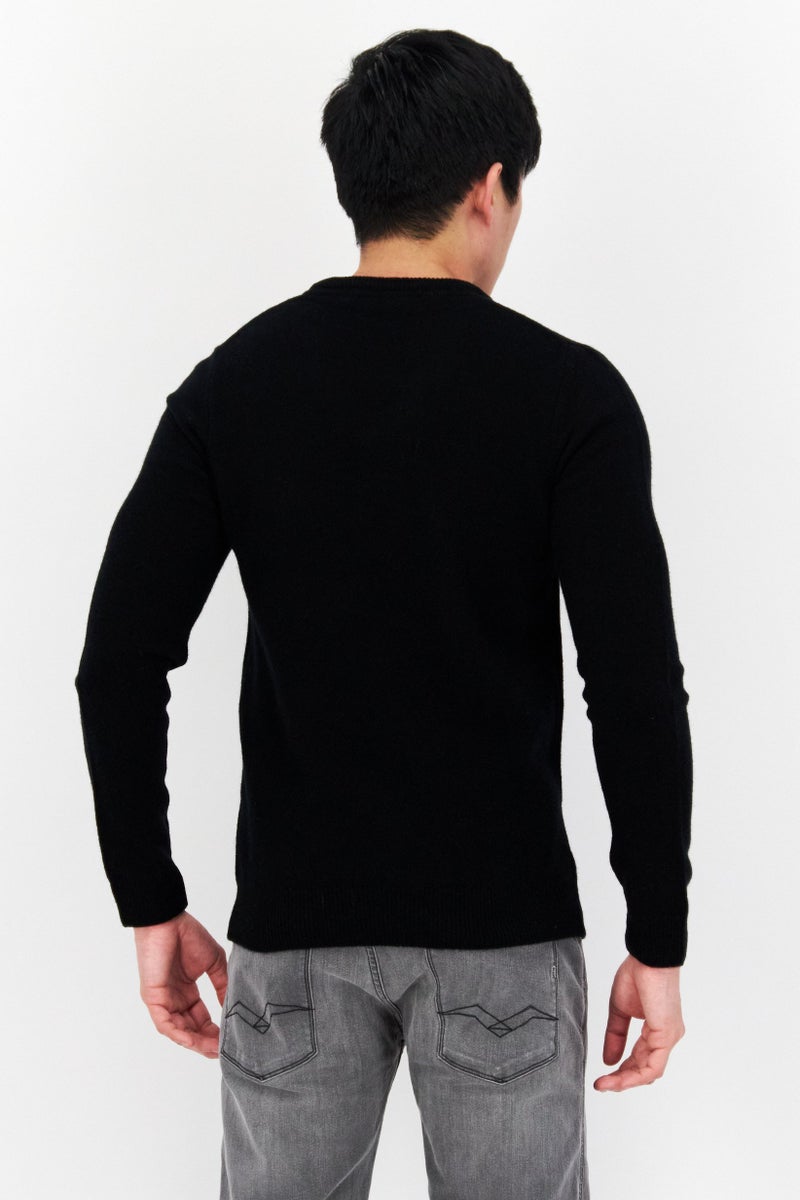 Men V-Neck Brand Logo Long Sleeves Sweatshirt, Black