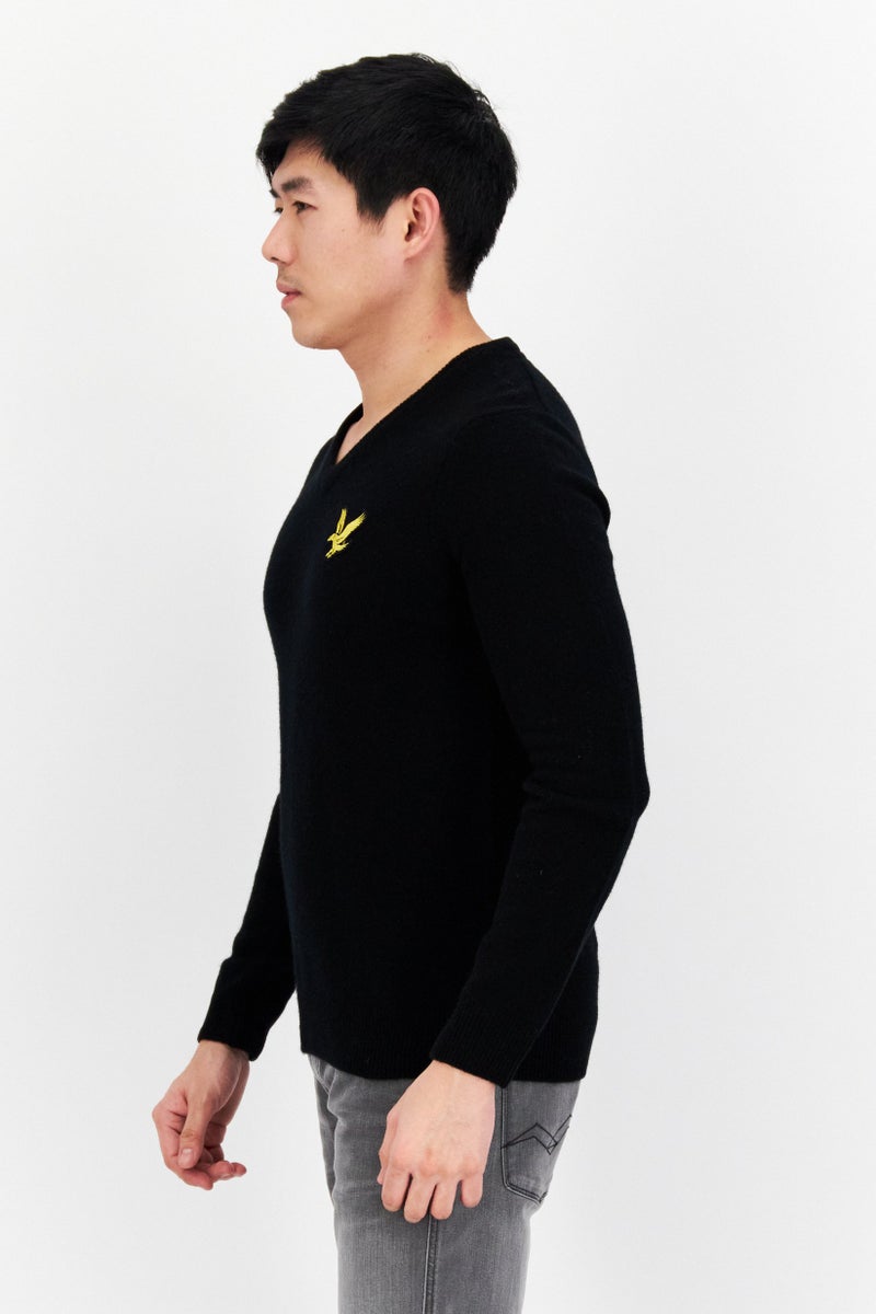 Men V-Neck Brand Logo Long Sleeves Sweatshirt, Black