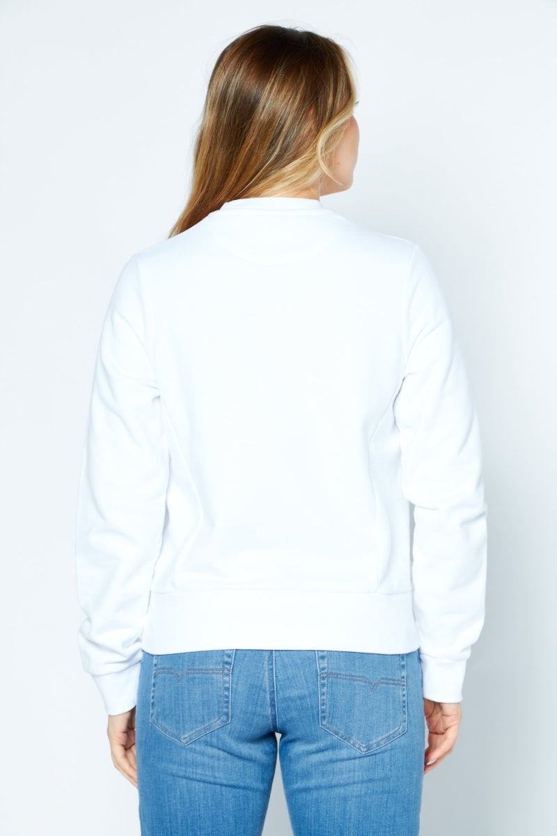 Women Round Neck Brand Logo Sweatshirt, White