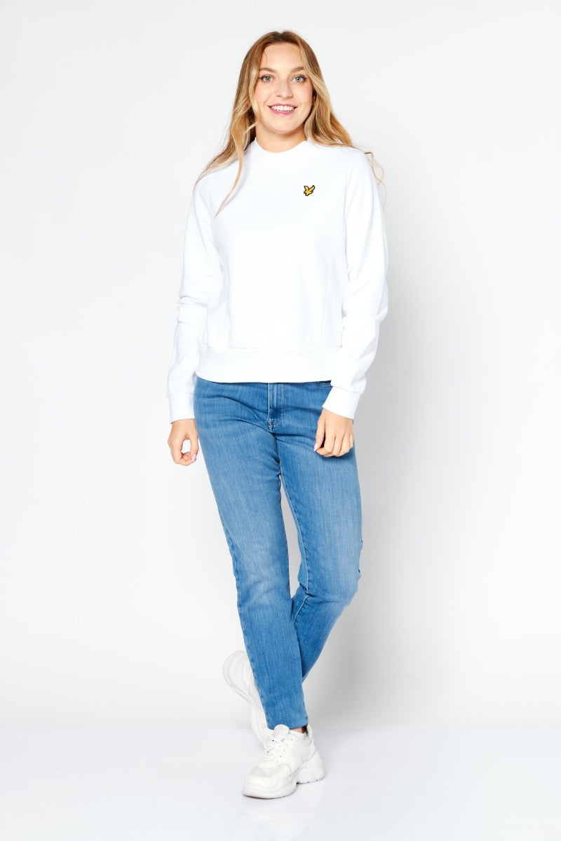 Women Round Neck Brand Logo Sweatshirt, White