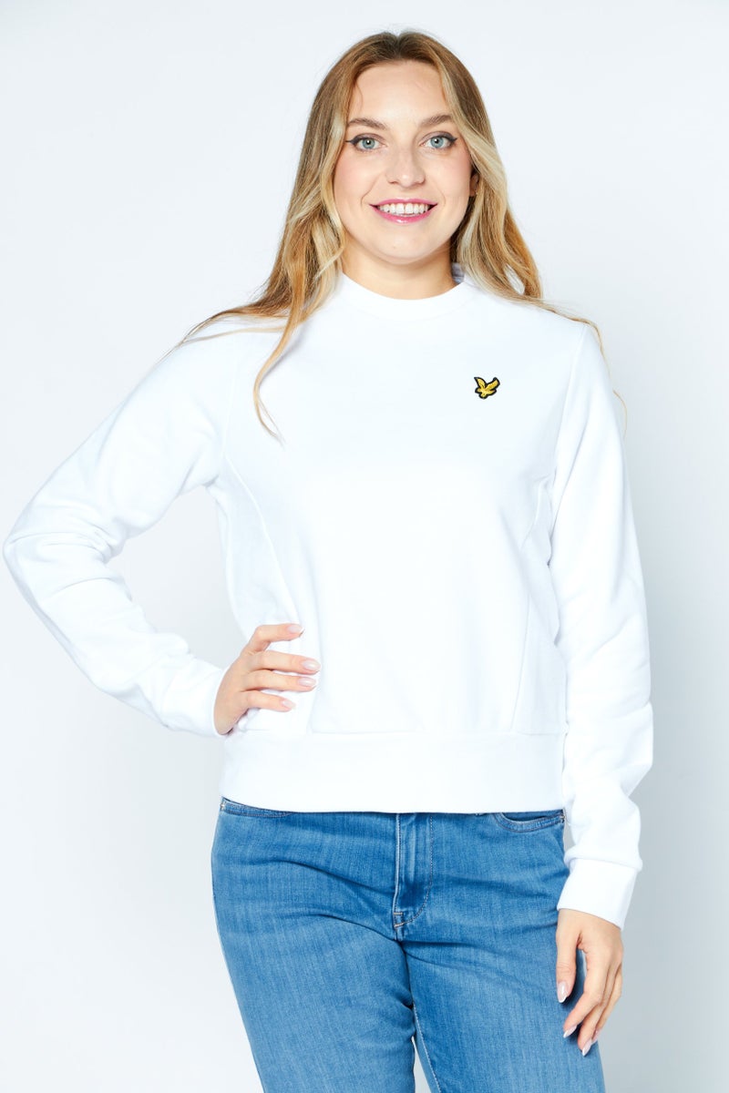 Women Round Neck Brand Logo Sweatshirt, White