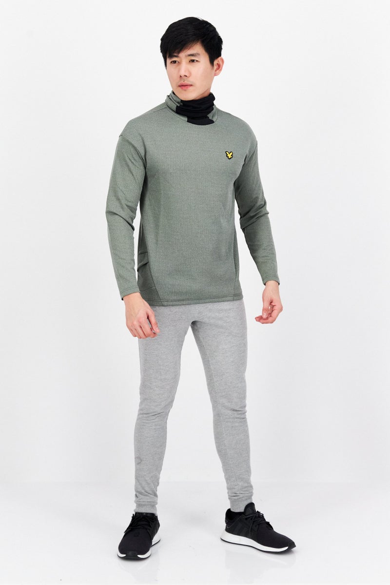 Men Turtle Neck Long Sleeve Brand Logo Sweatshirt, Green Combo