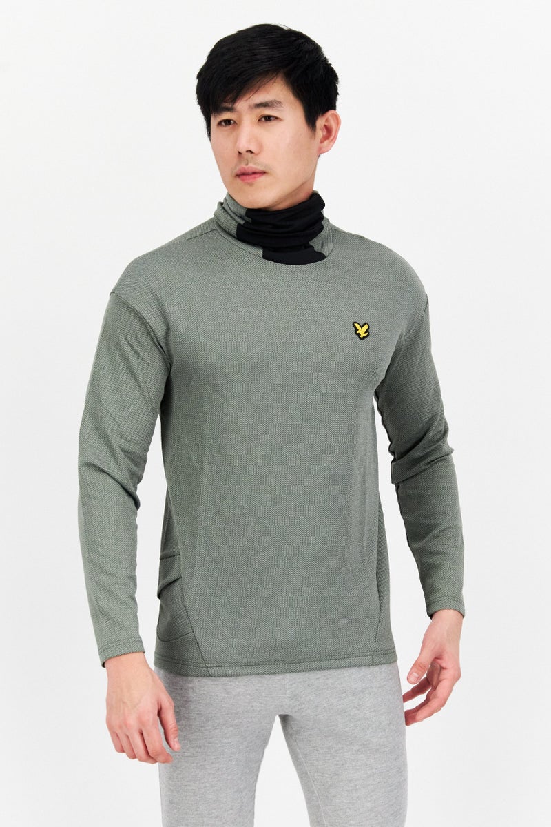 Men Turtle Neck Long Sleeve Brand Logo Sweatshirt, Green Combo