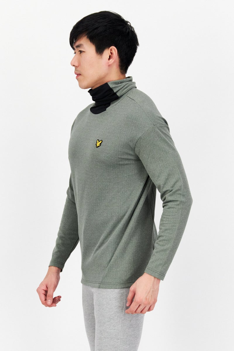 Men Turtle Neck Long Sleeve Brand Logo Sweatshirt, Green Combo