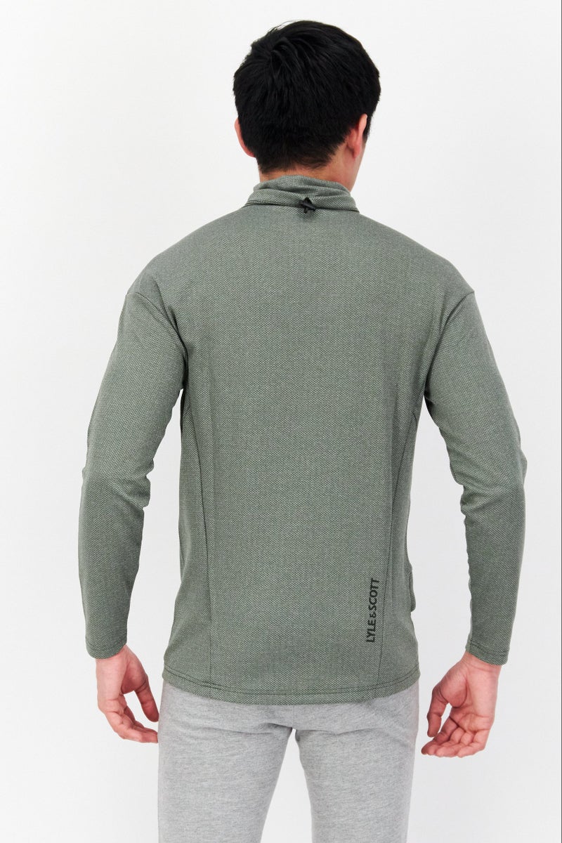 Men Turtle Neck Long Sleeve Brand Logo Sweatshirt, Green Combo