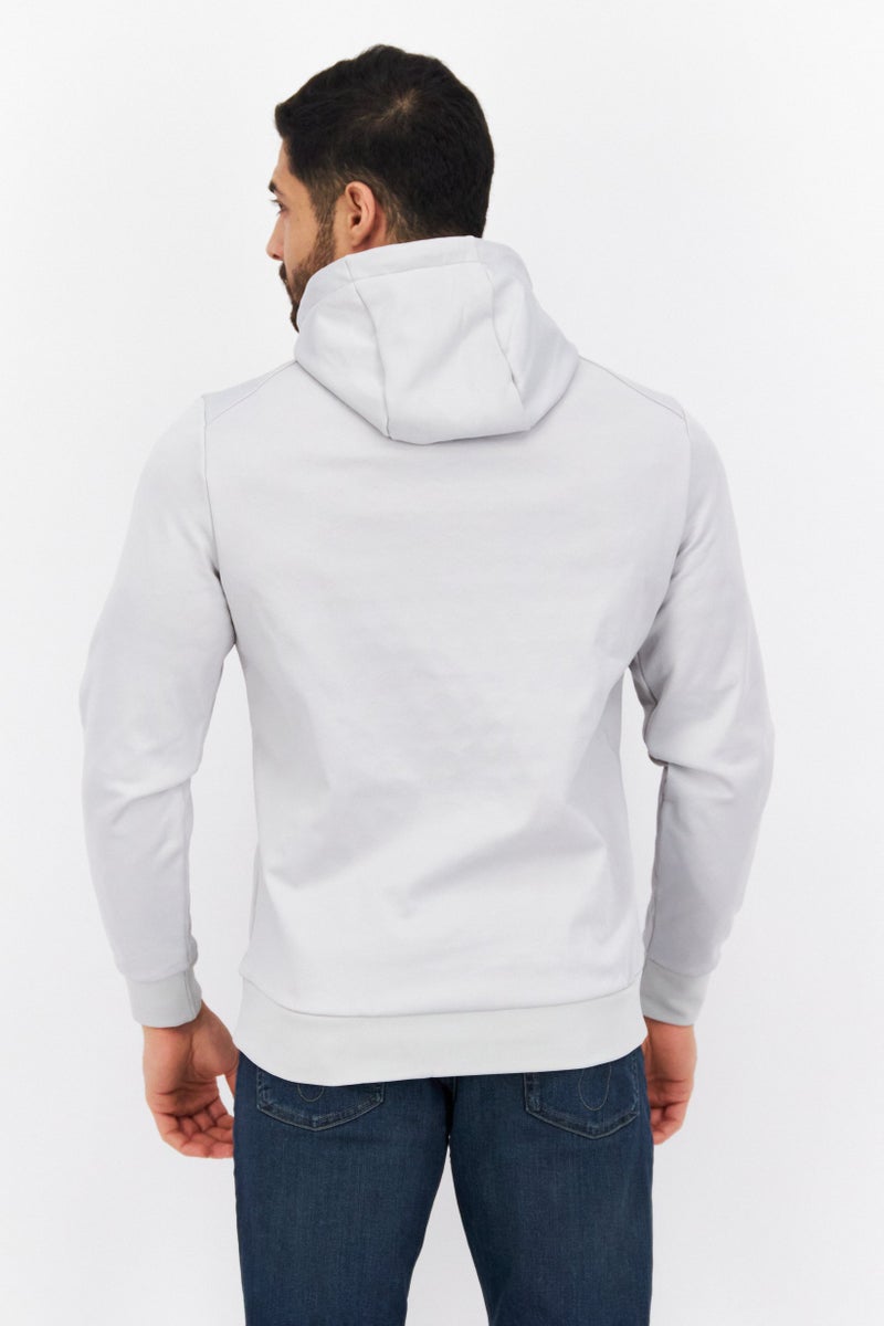 Men Long Sleeve Half Zip Brand Logo Hoodie, Light Grey