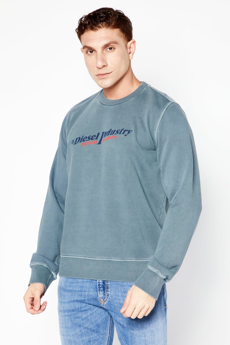 Men Crew Neck Long Sleeve Brand Logo Sweatshirt, Grey