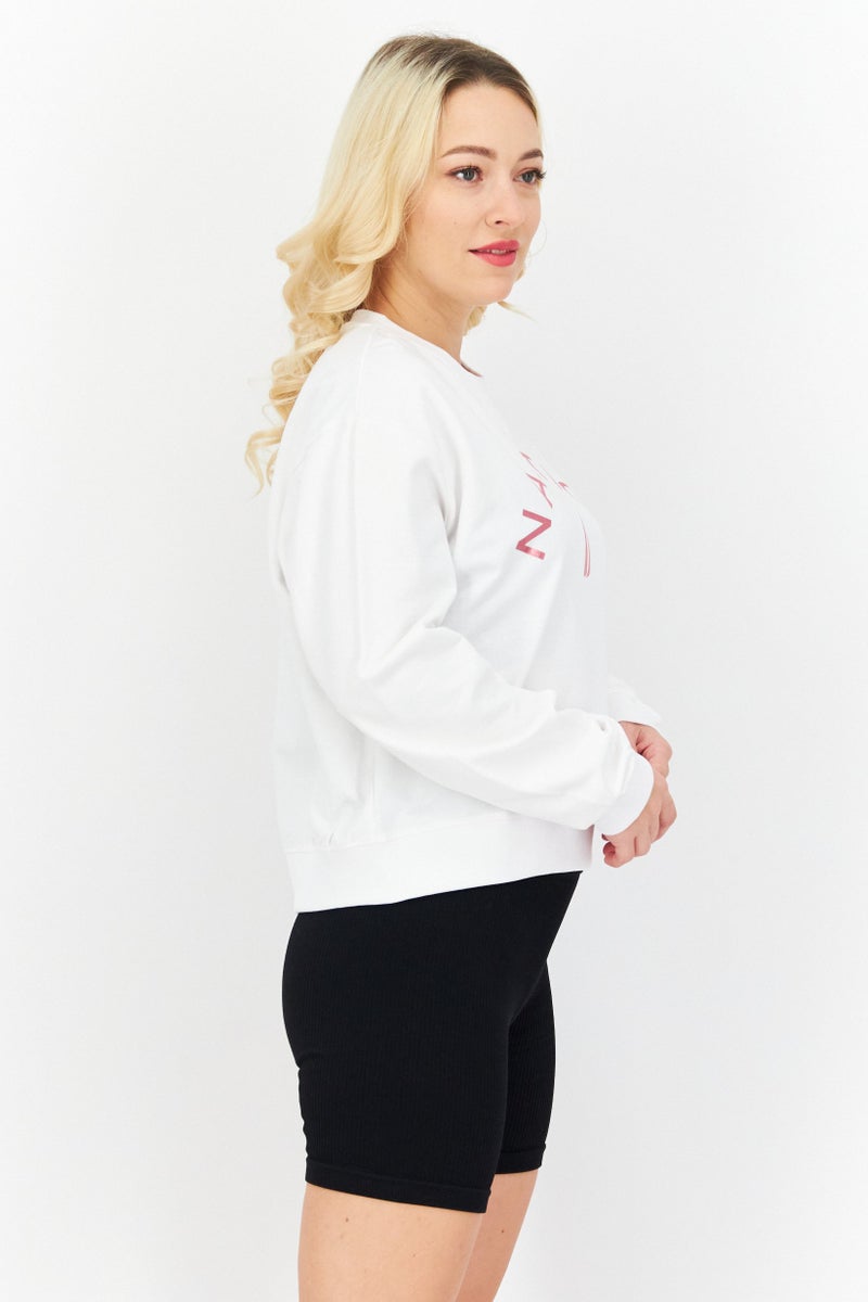 Women Round Neck Brand Logo Sweatshirt, White