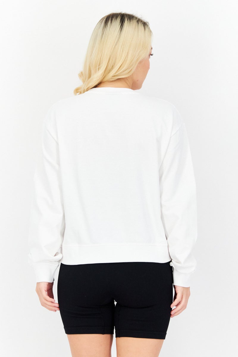Women Round Neck Brand Logo Sweatshirt, White