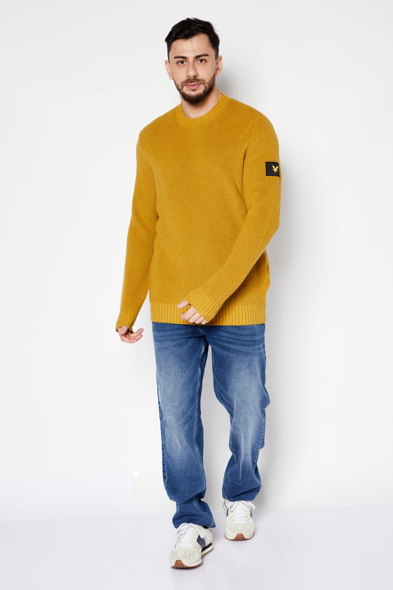 Men Crew Neck Knitted Sweater, Yellow