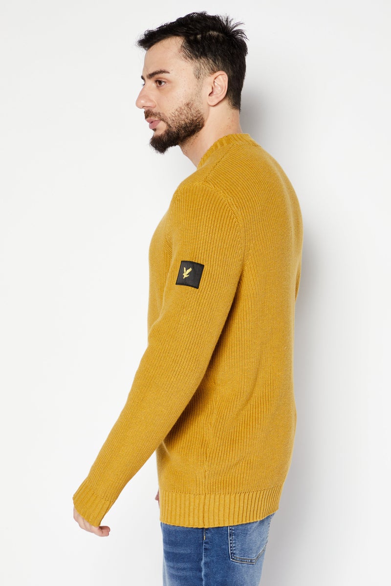 Men Crew Neck Knitted Sweater, Yellow