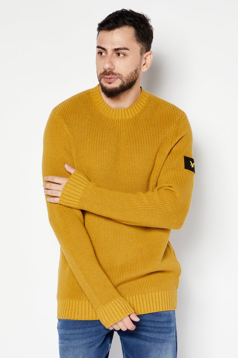 Men Crew Neck Knitted Sweater, Yellow