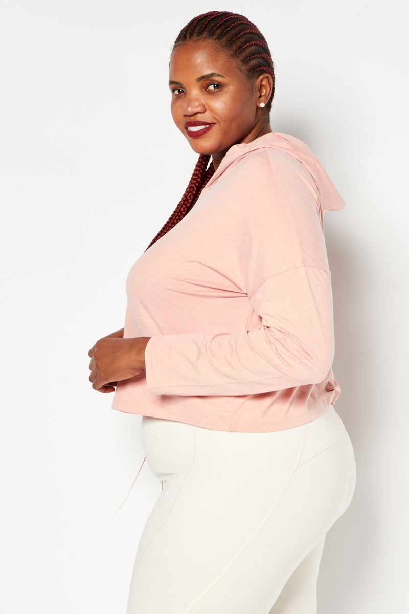 Women Hooded Neck Long Sleeves Plain Cropped Sweatshirt, Coral