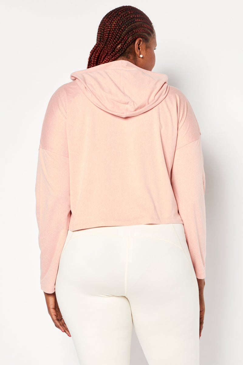 Women Hooded Neck Long Sleeves Plain Cropped Sweatshirt, Coral