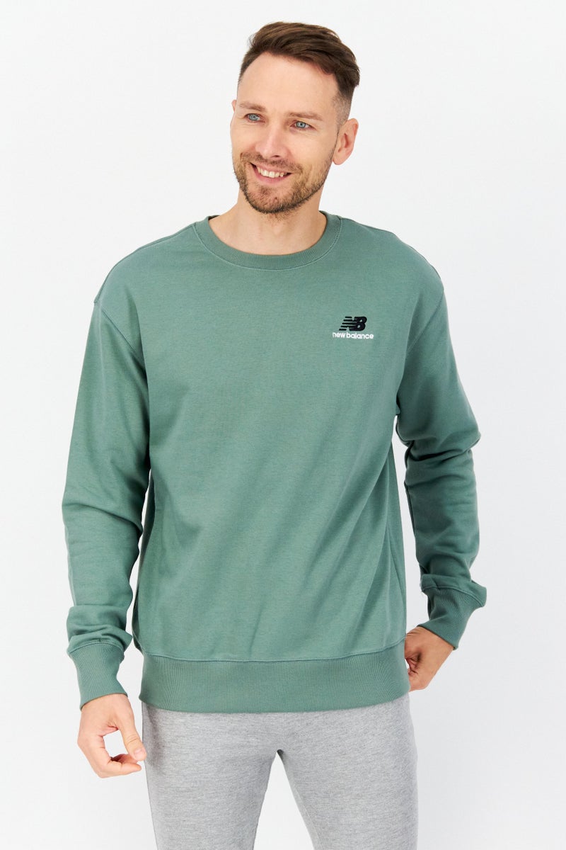 Unisex Relaxed Fit Long Sleeve Brand Logo Training Sweatshirts, Green
