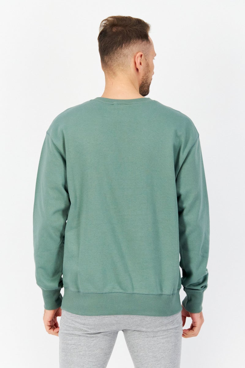 Unisex Relaxed Fit Long Sleeve Brand Logo Training Sweatshirts, Green