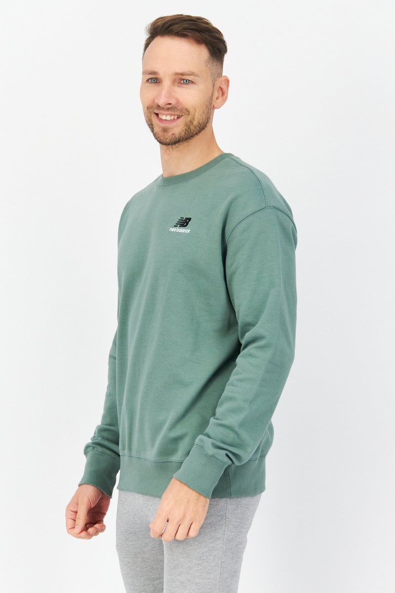 Unisex Relaxed Fit Long Sleeve Brand Logo Training Sweatshirts, Green