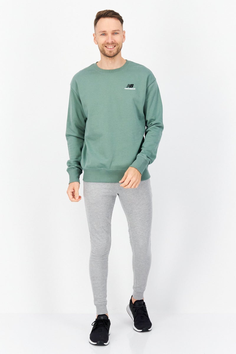 Unisex Relaxed Fit Long Sleeve Brand Logo Training Sweatshirts, Green