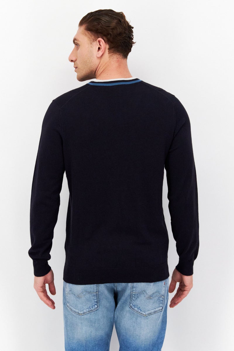 Men V-Neck Brand Logo Long Sleeves Sweatshirt, Dark Navy