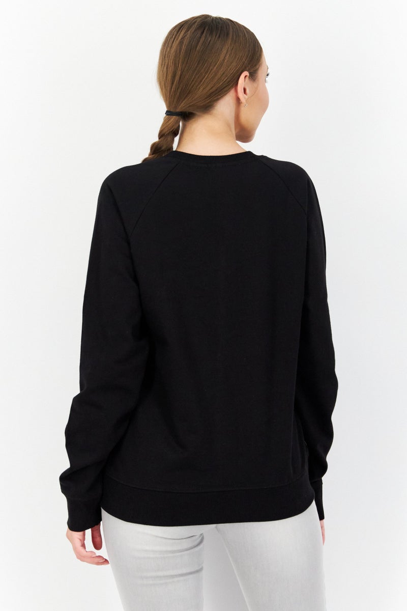 Women Crew Neck Long Sleeve Printed Sweatshirt, Black