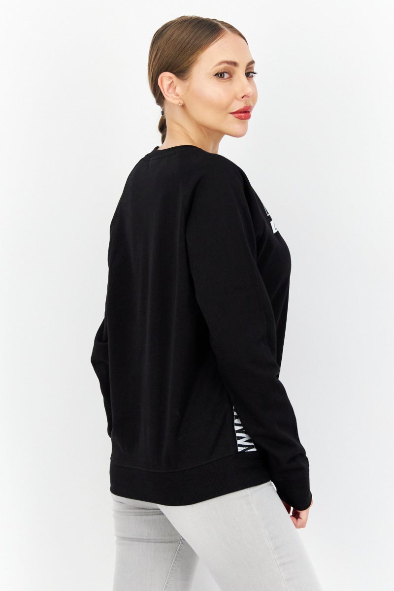 Women Crew Neck Long Sleeve Printed Sweatshirt, Black