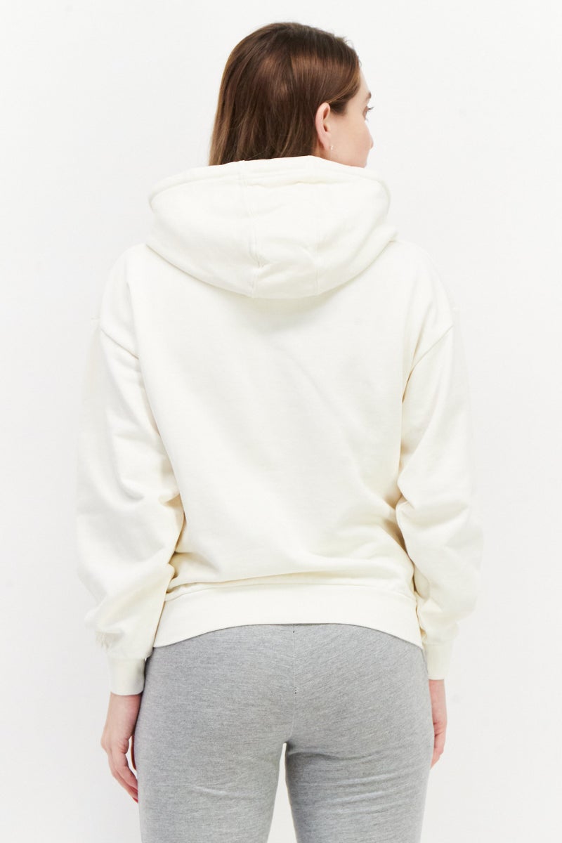 Women Hooded Long Sleeve Embroidered Logo Sweatshirt, Off White