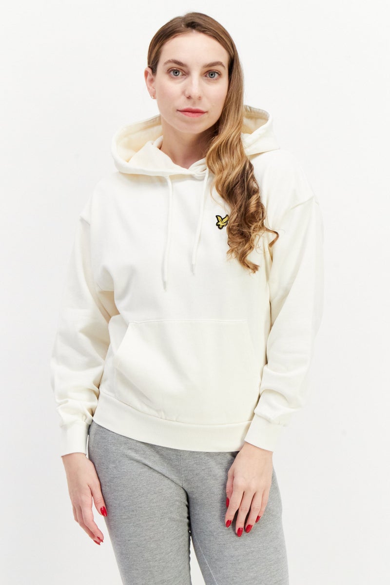 Women Hooded Long Sleeve Embroidered Logo Sweatshirt, Off White