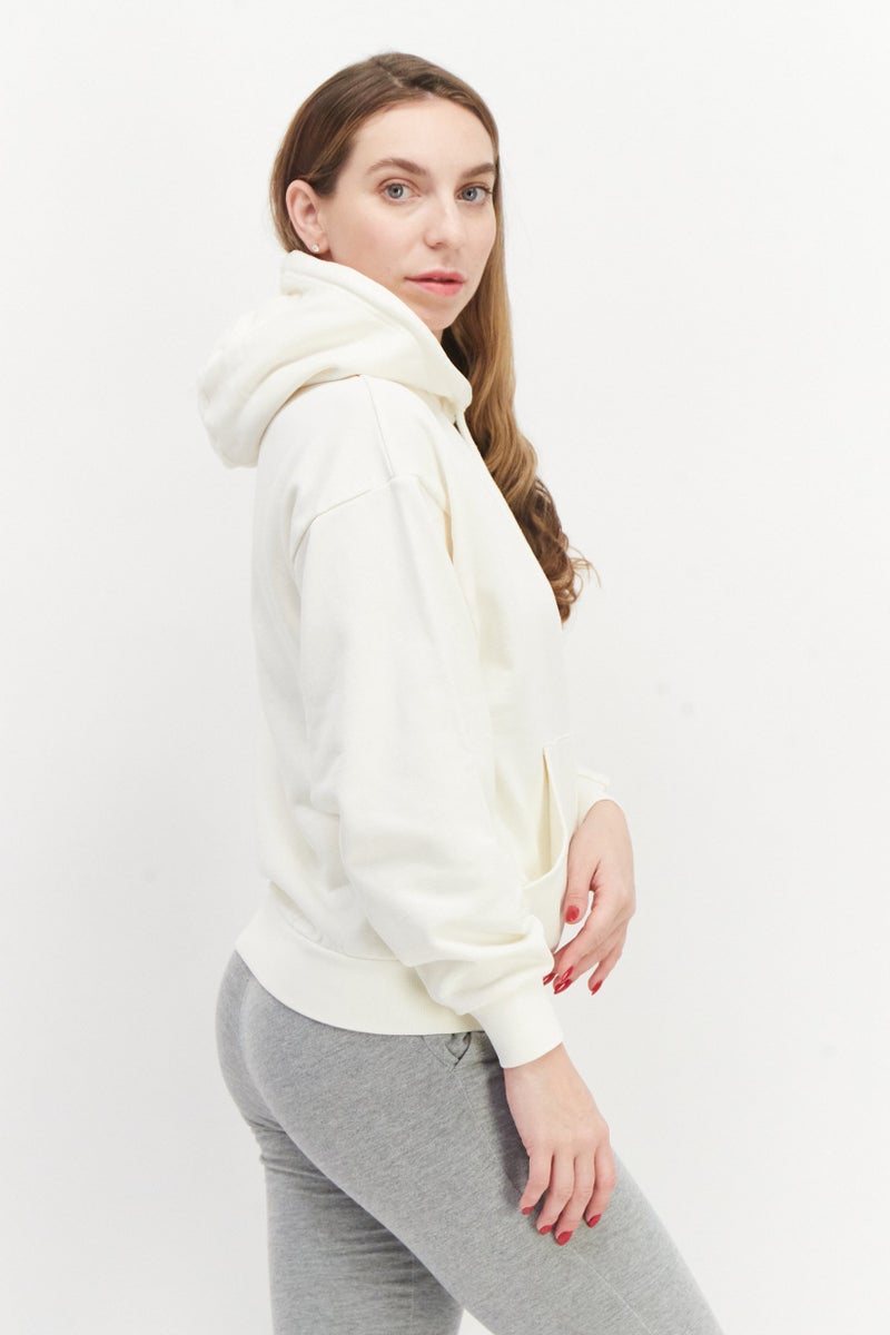 Women Hooded Long Sleeve Embroidered Logo Sweatshirt, Off White