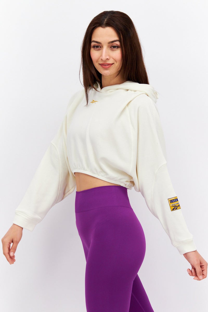Women Sportswear Fit Long Sleeve Training Crop Sweatshirt, Beige