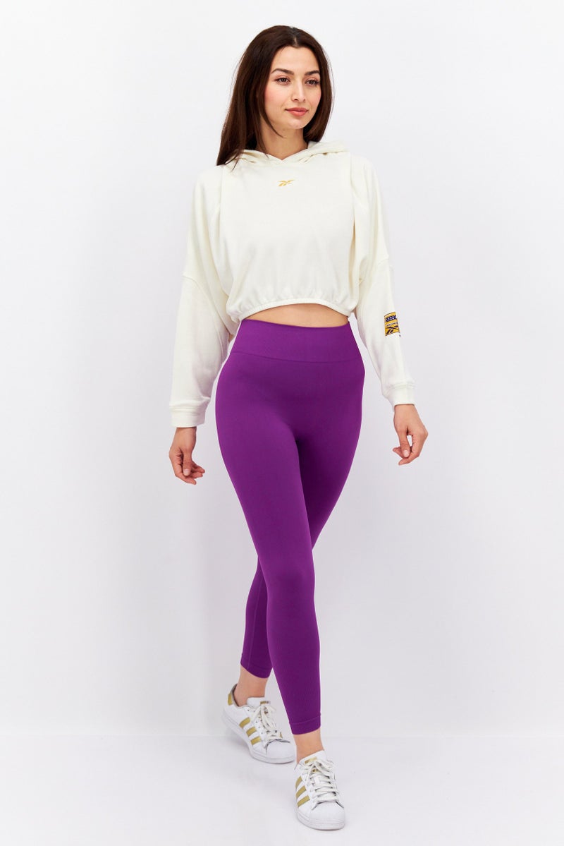Women Sportswear Fit Long Sleeve Training Crop Sweatshirt, Beige