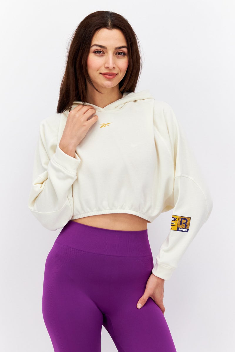 Women Sportswear Fit Long Sleeve Training Crop Sweatshirt, Beige