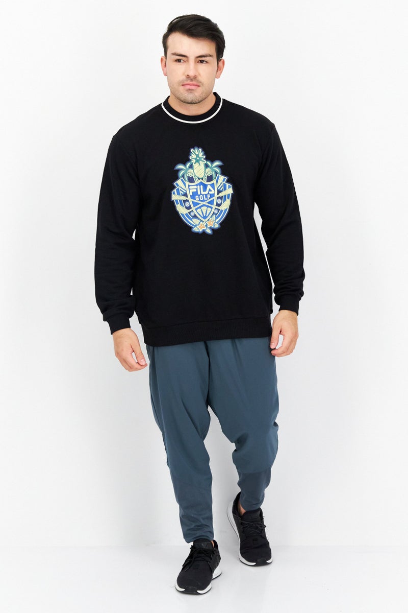 Men Sportswear Fit Round Neck Long Sleeve Outdoor Sweatshirt, Black