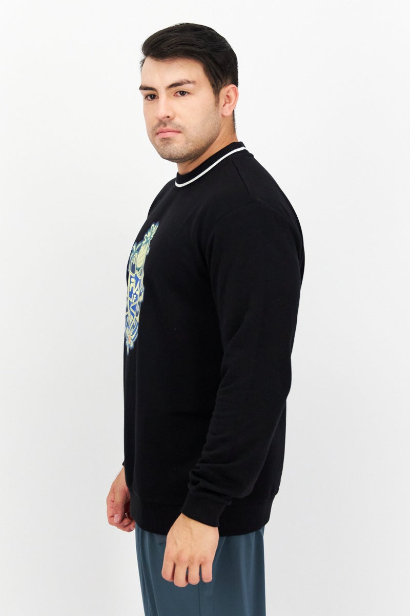 Men Sportswear Fit Round Neck Long Sleeve Outdoor Sweatshirt, Black