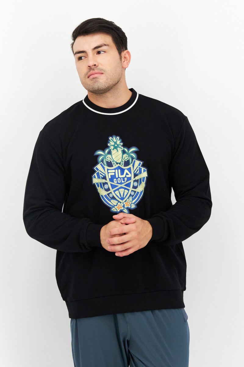 Men Sportswear Fit Round Neck Long Sleeve Outdoor Sweatshirt, Black