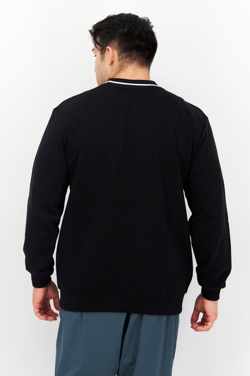 Men Sportswear Fit Round Neck Long Sleeve Outdoor Sweatshirt, Black