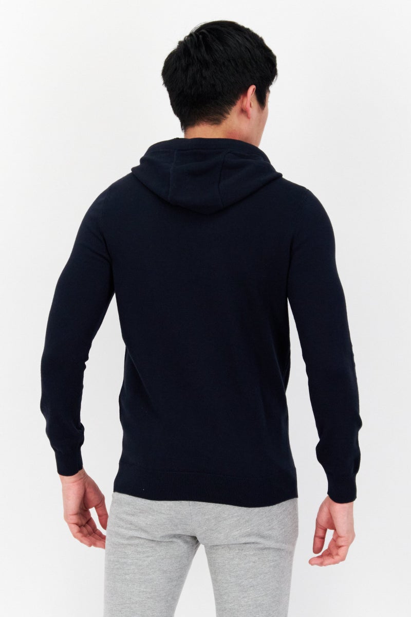 Men Hooded Long Sleeve Brand Logo Sweatshirt, Navy