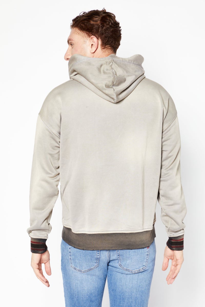 Men Long Sleeve Embroidered Logo Vintage Hoodie, Grey