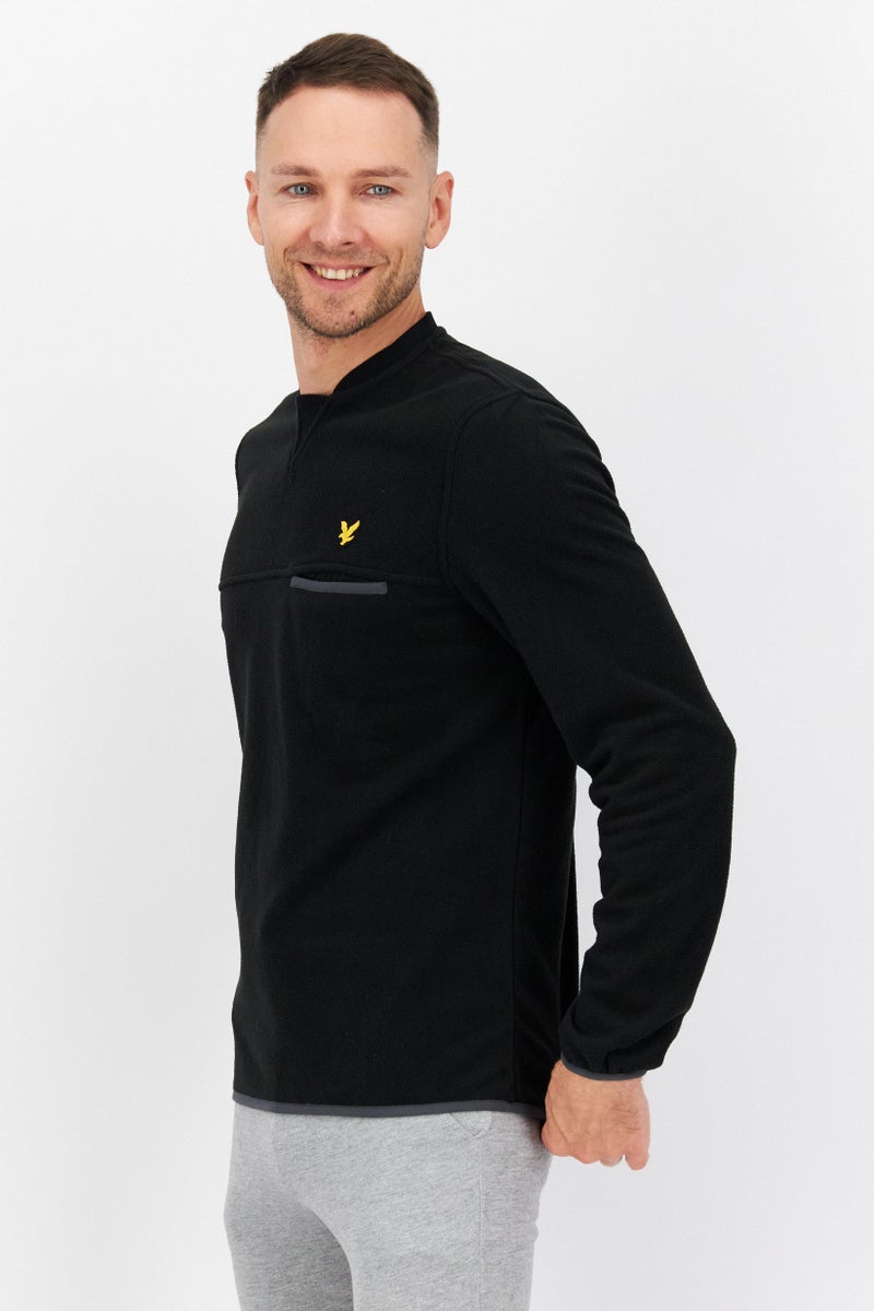 Men Band Collar Long Sleeve Brand Logo Sweatshirt, Black