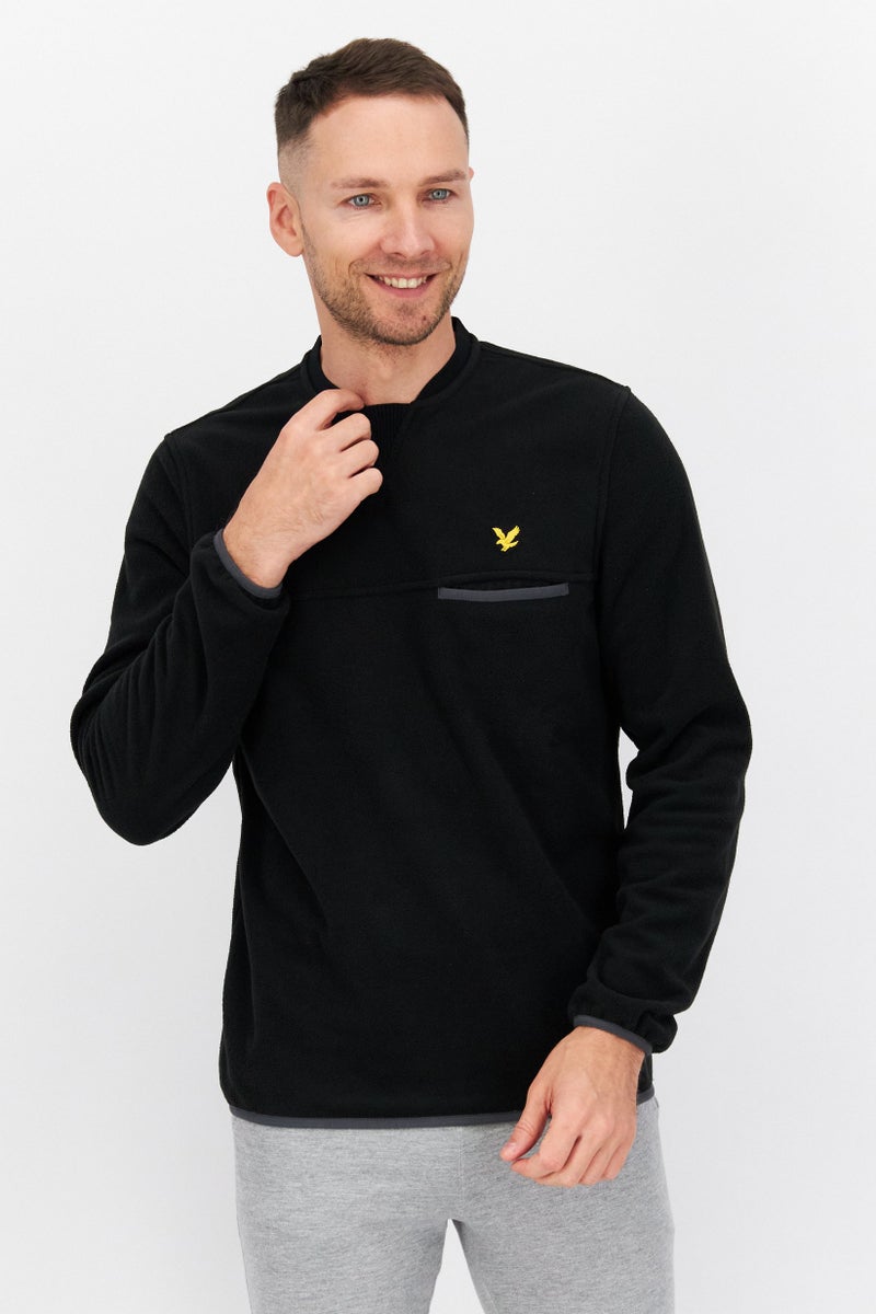 Men Band Collar Long Sleeve Brand Logo Sweatshirt, Black