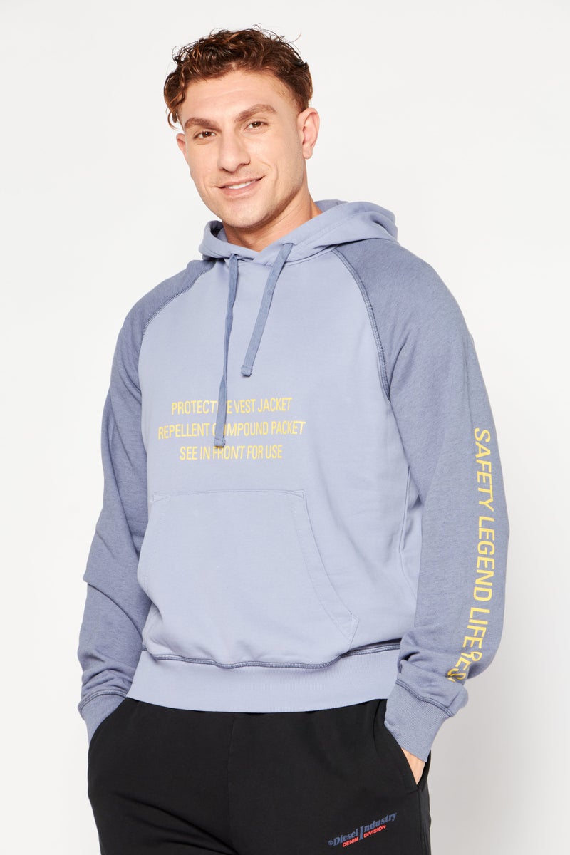 Men Hood With Drawstring Long Sleeve Graphic Print Sweatshirt, Grey