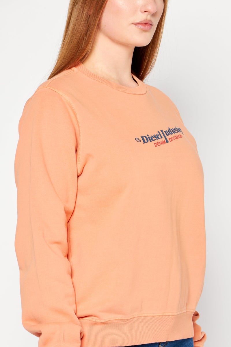 Women Crew Neck Long Sleeve Brand Logo Sweatshirt, Pale Orange